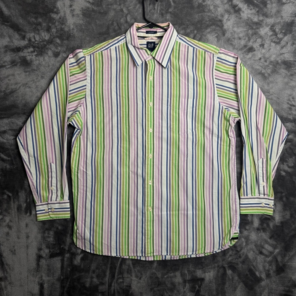 Gap Mens Classic Fit Long Sleeve Stripe Button Up Collard Shirt Size Large